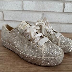 Keds x Kate Spade Glitter Platform Sparkle Sneakers with Luxury Laces/Gold